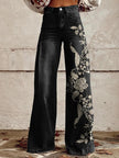 Women's Graphic Print Wide Leg Distressed Denim Pants – Plus Size Straight Leg Casual Jeans
