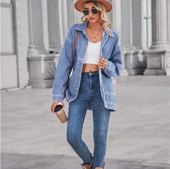Loose Denim Jacket – Medium Length Cotton Streetwear