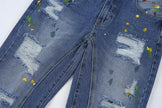 Ripped Paint Wide-leg Denim Trousers For Men Jeans