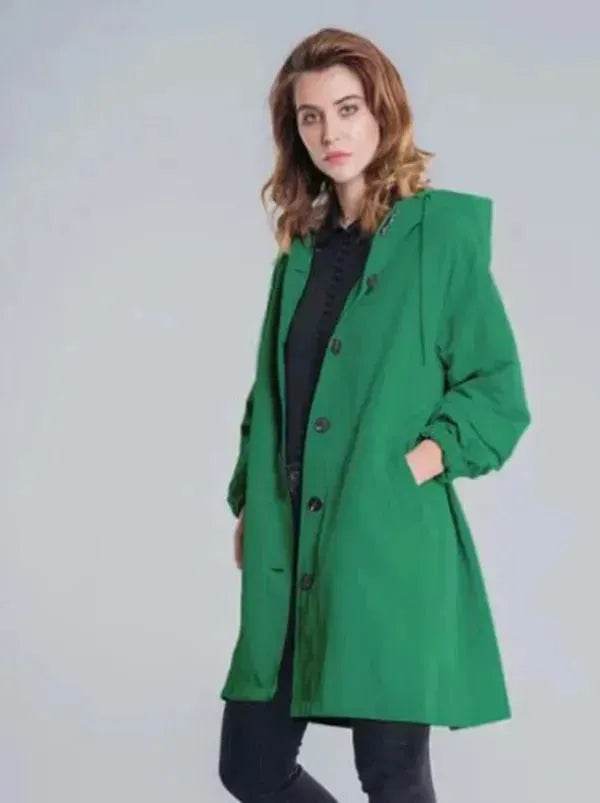 Women Casual Style Hoodie Windbreaker Mid-Length Long-Sleeved waist Jacket