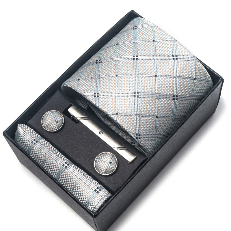 Men's Jacquard Woven Formal Tie Set – Rayon Arrow Necktie with Handkerchief, Tie Clip & Cufflinks | Canada & USA