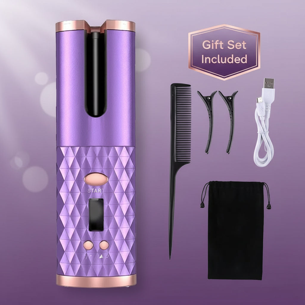 Cordless Automatic Hair Curler with LCD Display – USB Rechargeable, Ceramic Barrel
