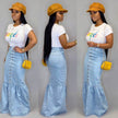 Women's Slim-fit Peplum Patchwork Long Denim Skirt fish tail style Jeans Skirt