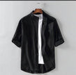 Men's Linen Stand Collar Loose Shirt – Korean Style Casual Cotton Shirt
