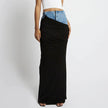 Fashion Black Panel Long Pencil Denim Skirt