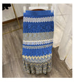 V-neck Wave Stripe Knit Top & Midi Skirt Set | Blue Chevron