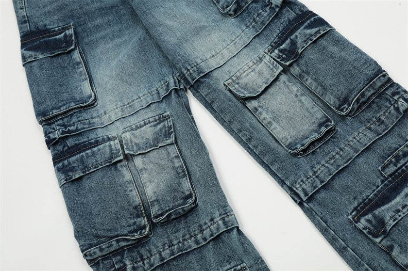 Functional Multi-pocket Tactical Tooling Denim Trousers Men Jeans