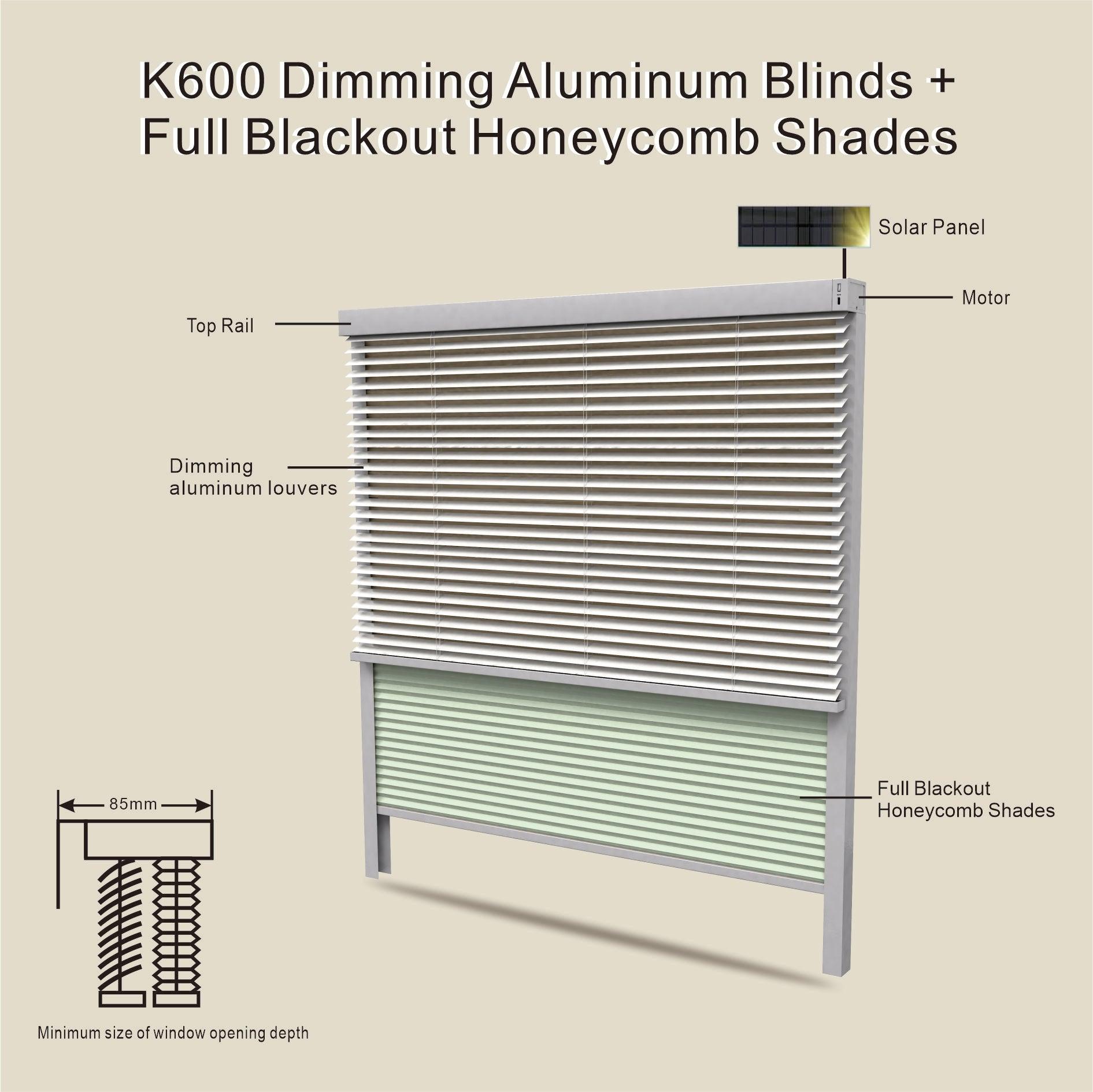 Double Layer Electric Honeycomb Curtain with Solar Charging & 15-Channel Remote, Motorized Blackout Blinds