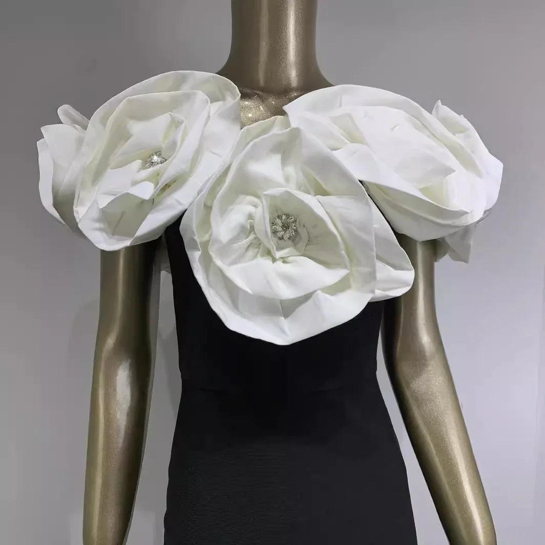 Women's Bandage White Large Flower Dress