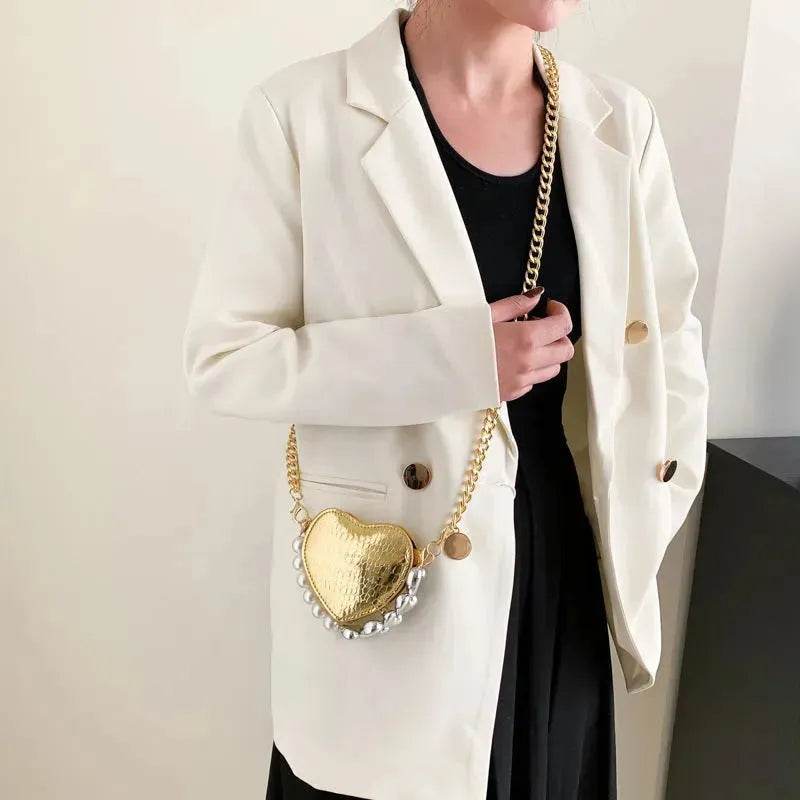 Love Shape Pearl Mini Messenger Bag for ladies y2k crossbody bag
