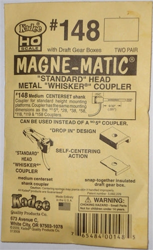 Kadee #148 HO Magne-Matic Standard Head Metal Whisker Coupler Medium 9/32