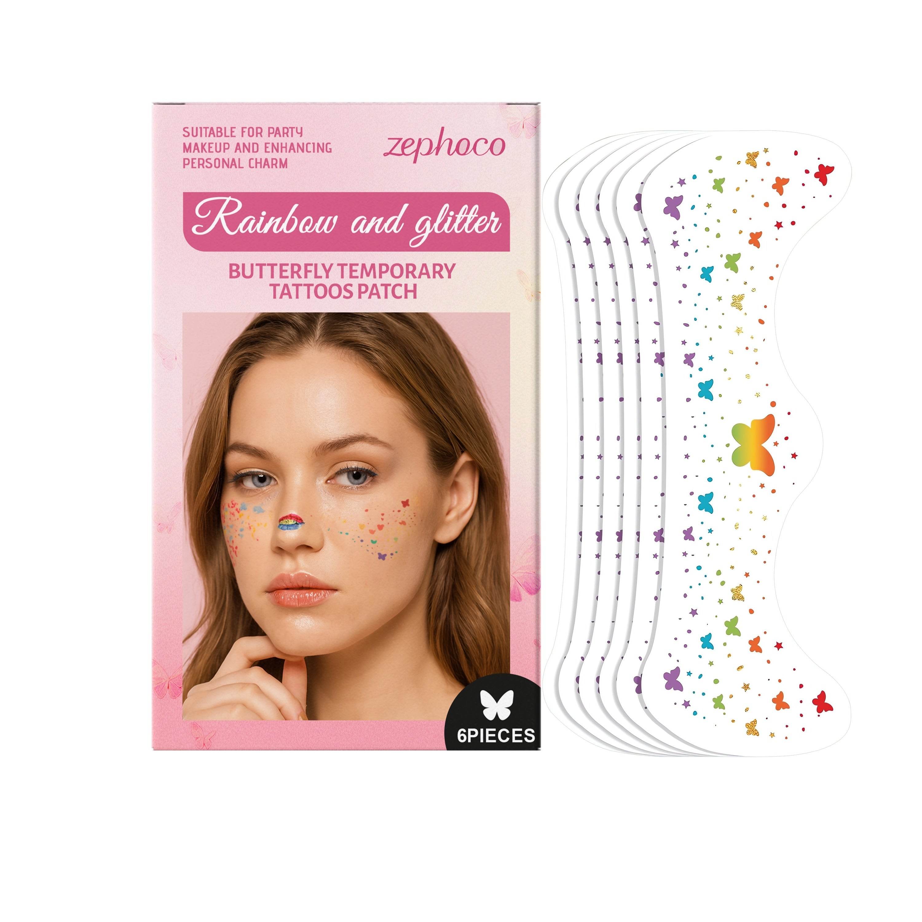 Rainbow And Glitter Butterfly Temporary Tattoos Patch