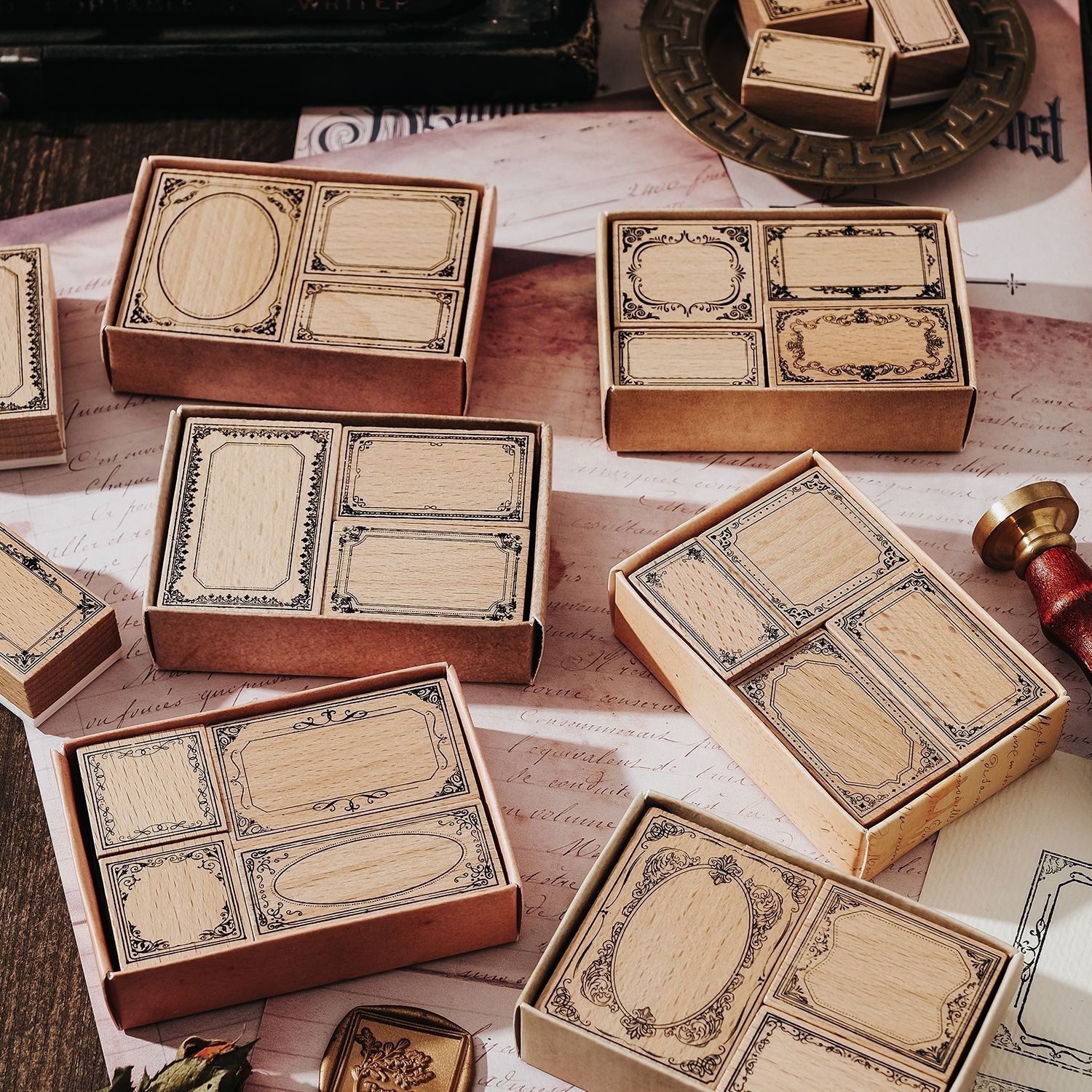 Baroque Fantasia Wooden Seal Set – Decorative Notebook Stamp Paintings (6 Designs)