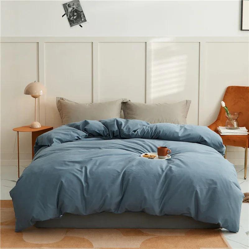 100% Cotton Sanding Duvet Cover Set - Thickened Solid Colour for Autumn and Winter