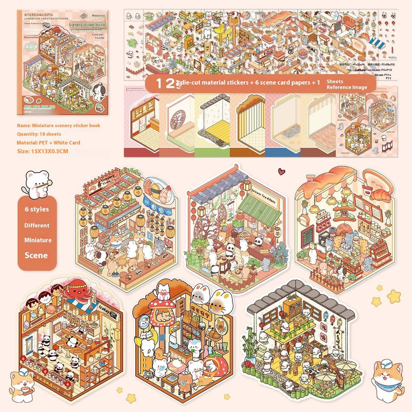 3D Stereoscopic Miniature Scene Sticker Book – Kawaii Landscape Creation Kit