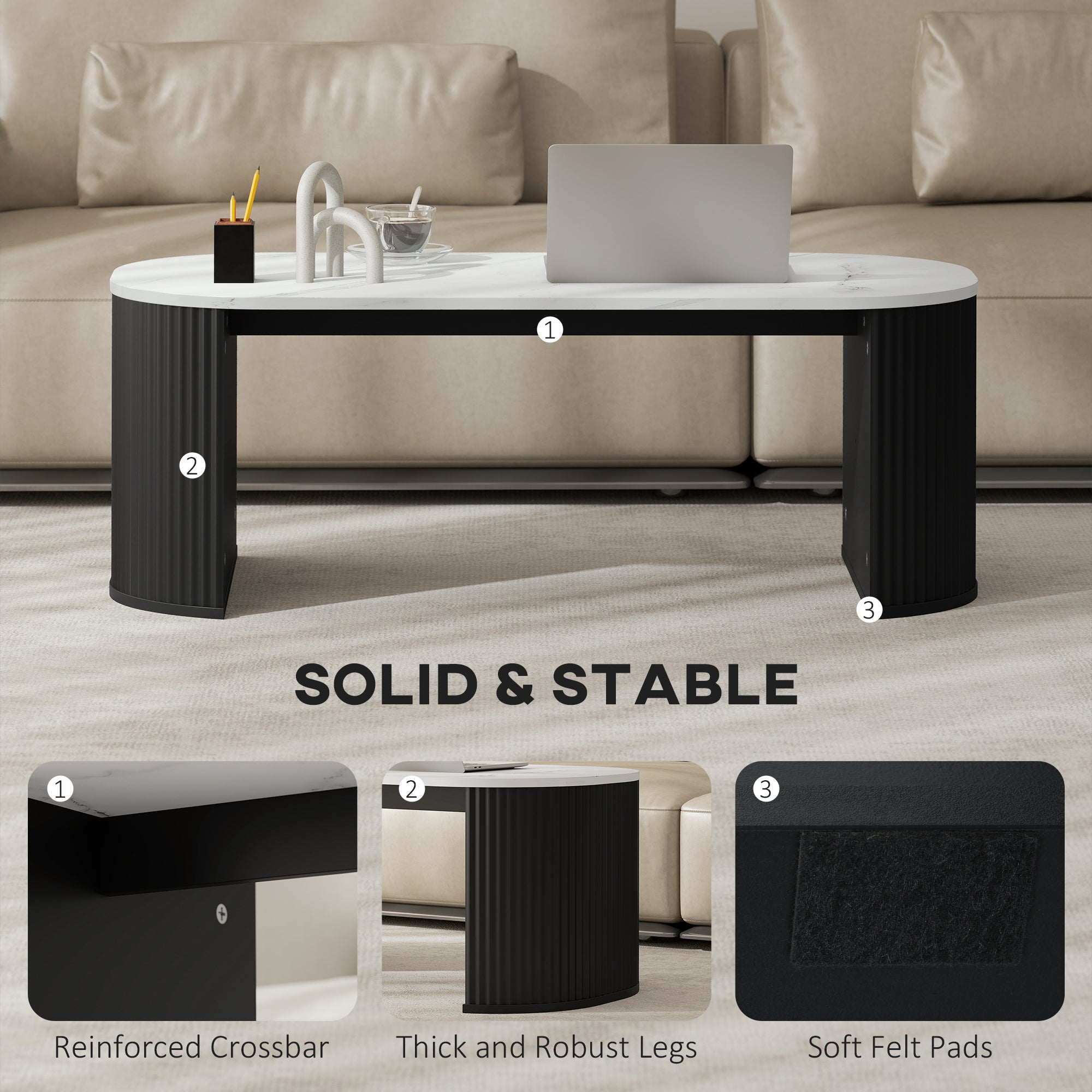 Cameron Modern Faux-Marble Coffee Table-Black