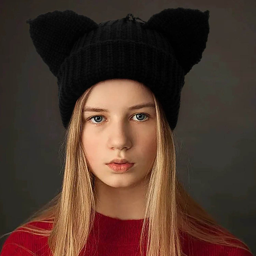 Devil Ears Thickened All Acrylic Knitted Beanie Hat