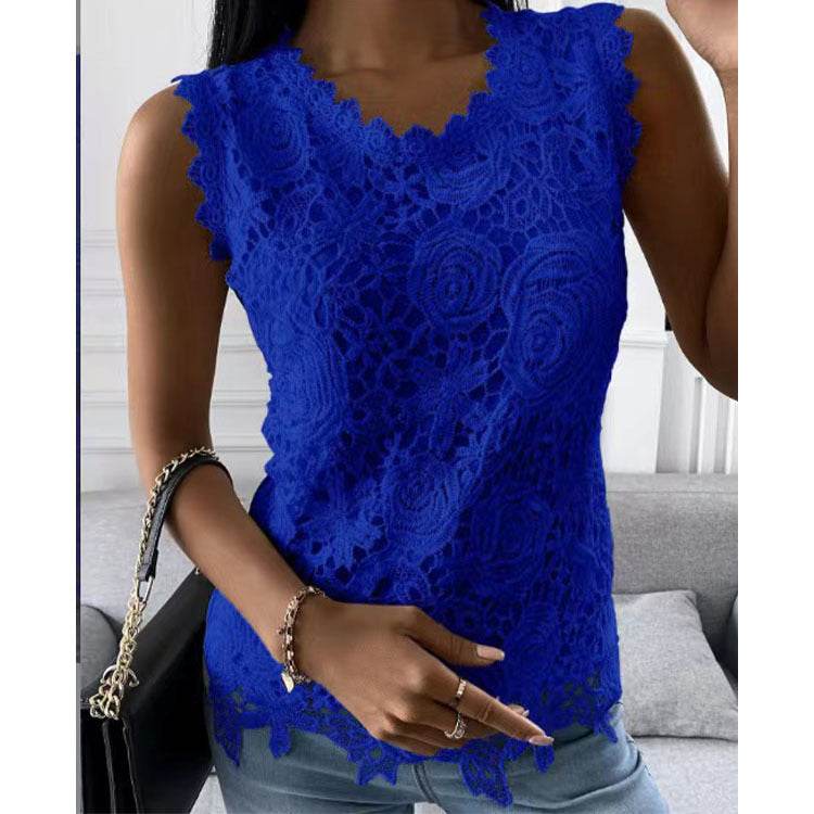 Elegant Women Summer Flowers Lace Blouse top