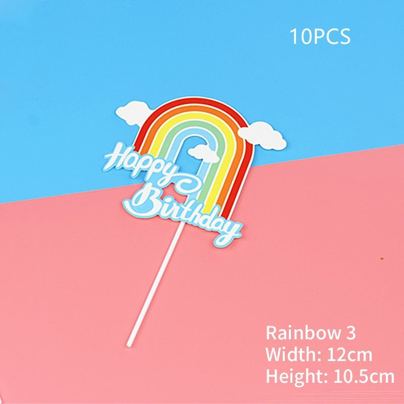 Birthday Cake Decoration Inserts – Rainbow & Balloon Baking Toppers (10 PCS)