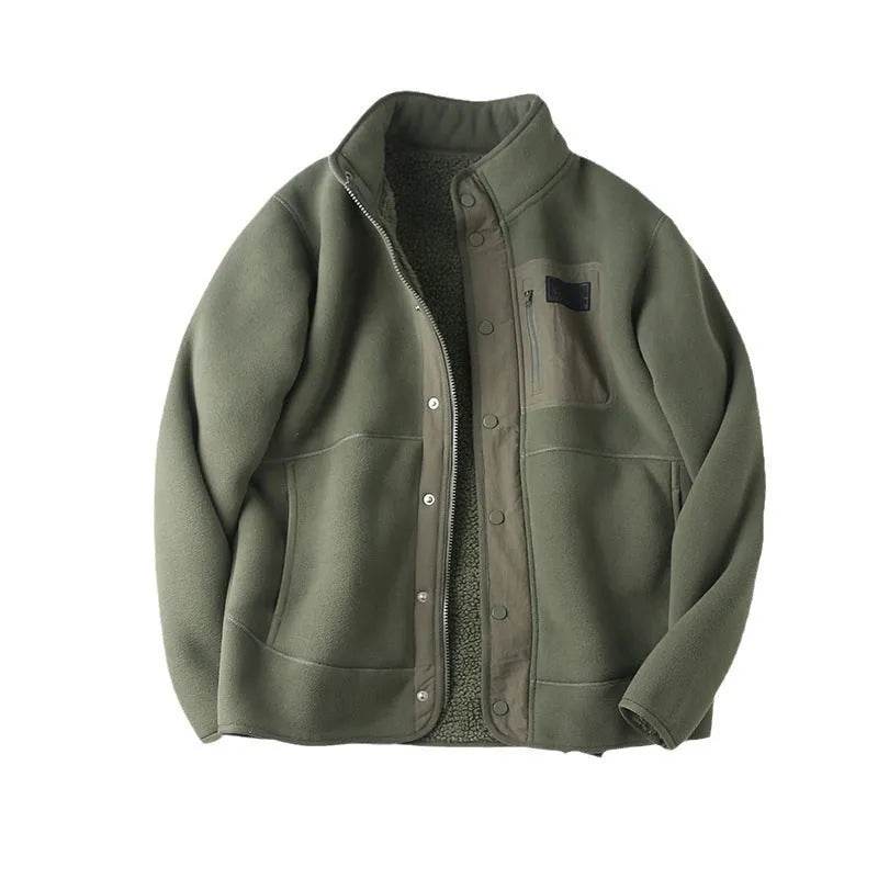 Fleece-lined Thickened Stand Collar Pocket Winter Jacket for men