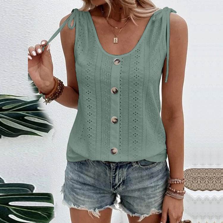 Casual summer U-neck Vest Women Shoulder With Bow Tie Summer blouse top