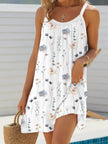 Sprig Summer Vacation Resort Floral Mini dress Round neck sleeveless casual summer dress
