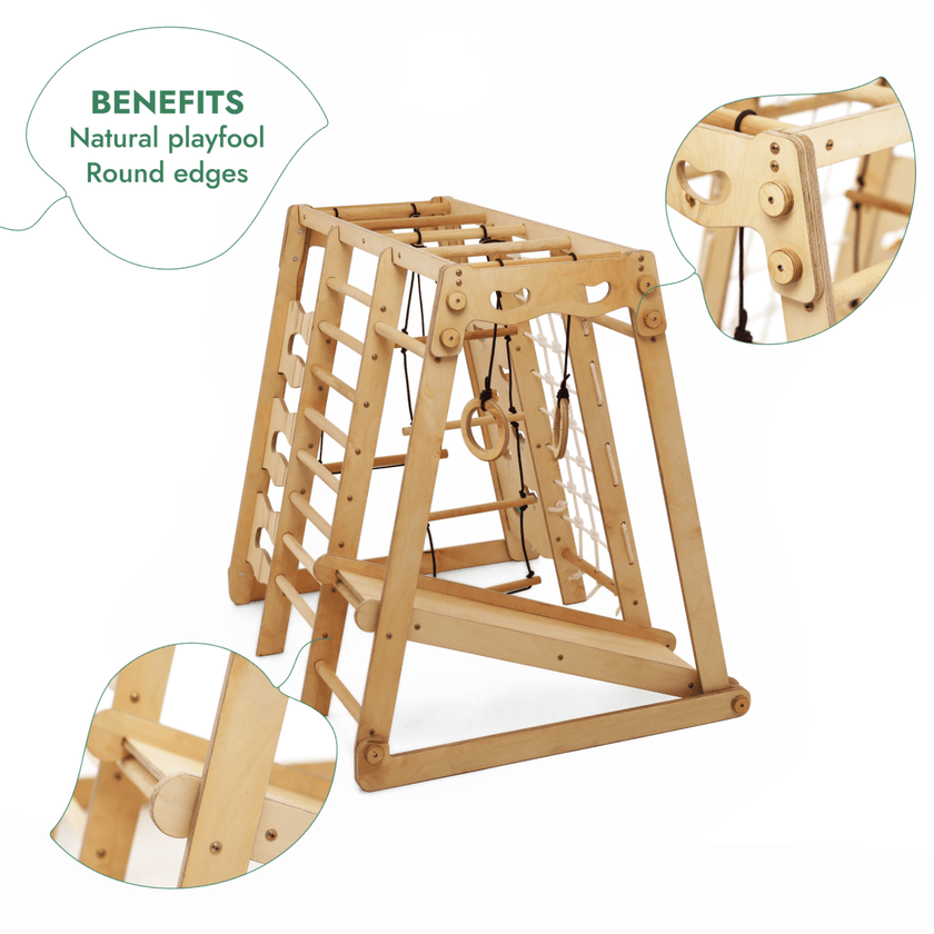 Parc d'aventure intérieur 6-en-1 pour tout-petits : aire de jeux + balançoire + toboggan + corde + escalier