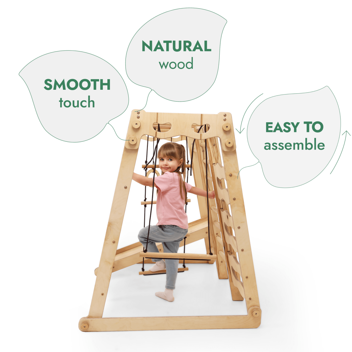 Parc d'aventure intérieur 6-en-1 pour tout-petits : aire de jeux + balançoire + toboggan + corde + escalier