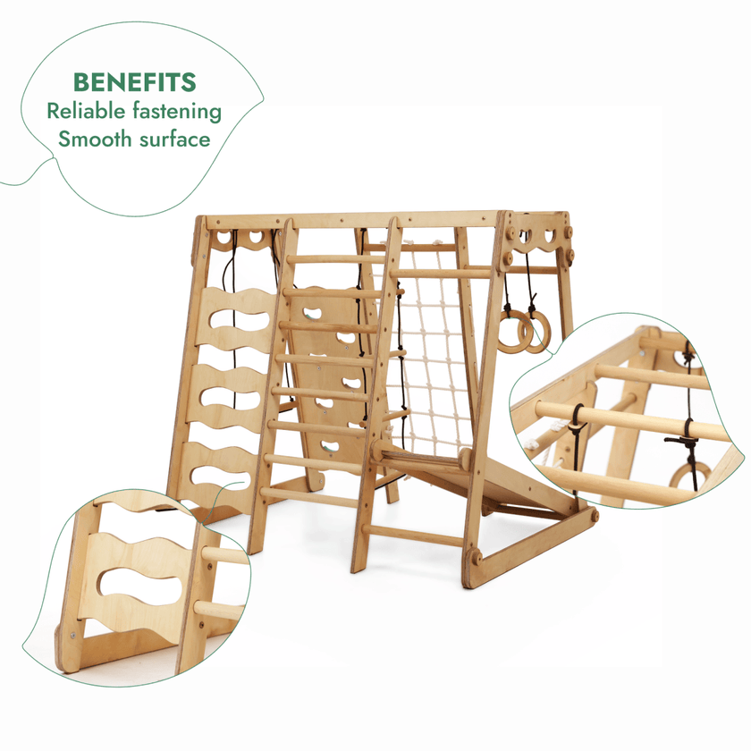 Parc d'aventure intérieur 6-en-1 pour tout-petits : aire de jeux + balançoire + toboggan + corde + escalier