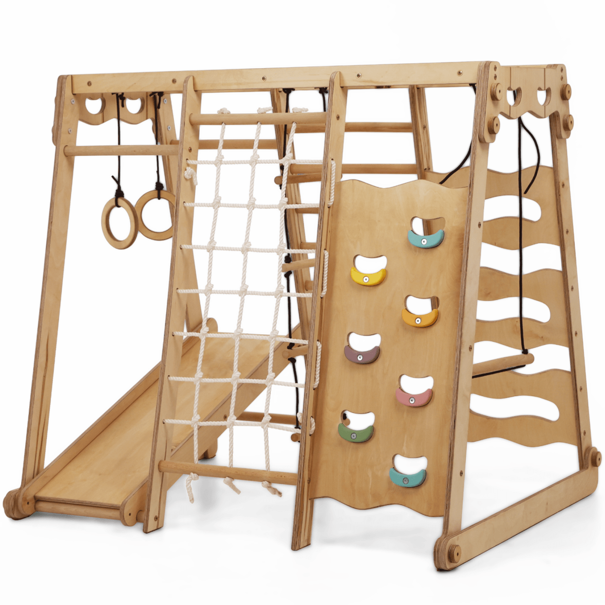 Parc d'aventure intérieur 6-en-1 pour tout-petits : aire de jeux + balançoire + toboggan + corde + escalier