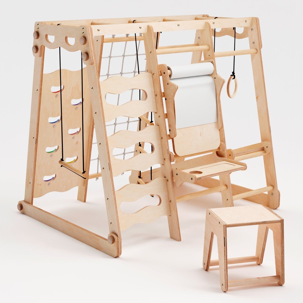 Parc d'aventure intérieur 6-en-1 pour tout-petits : aire de jeux + balançoire + toboggan + corde + escalier