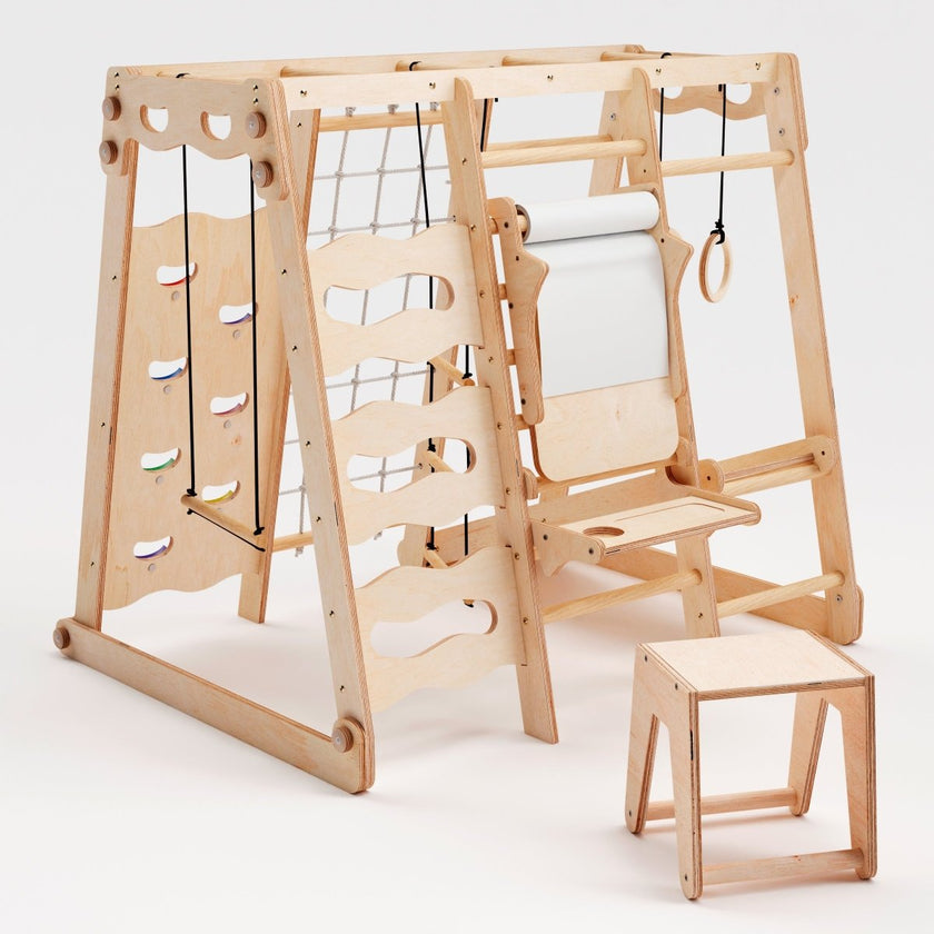 Parc d'aventure intérieur 6-en-1 pour tout-petits : aire de jeux + balançoire + toboggan + corde + escalier