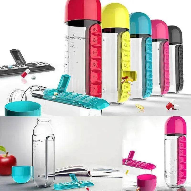 7-Day Pillbox Water Bottle Travel Organizer