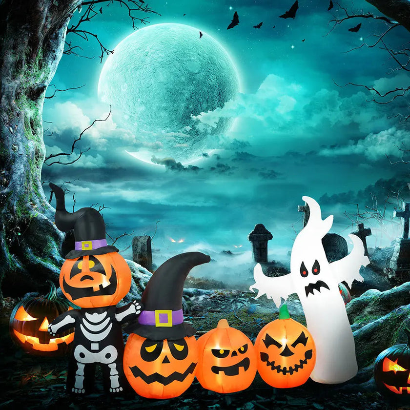 7.5ft Inflatable Halloween Pumpkin Ghost Family, Blow Up LED Display For Garden Indoor Outdoor