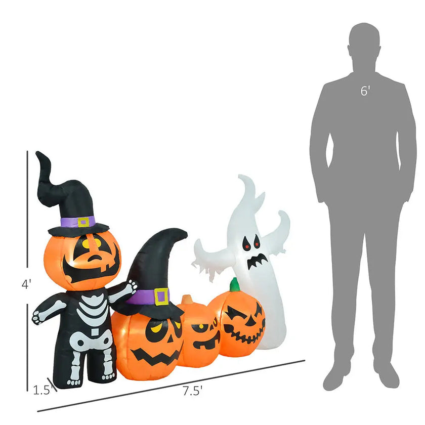 7.5ft Inflatable Halloween Pumpkin Ghost Family, Blow Up LED Display For Garden Indoor Outdoor