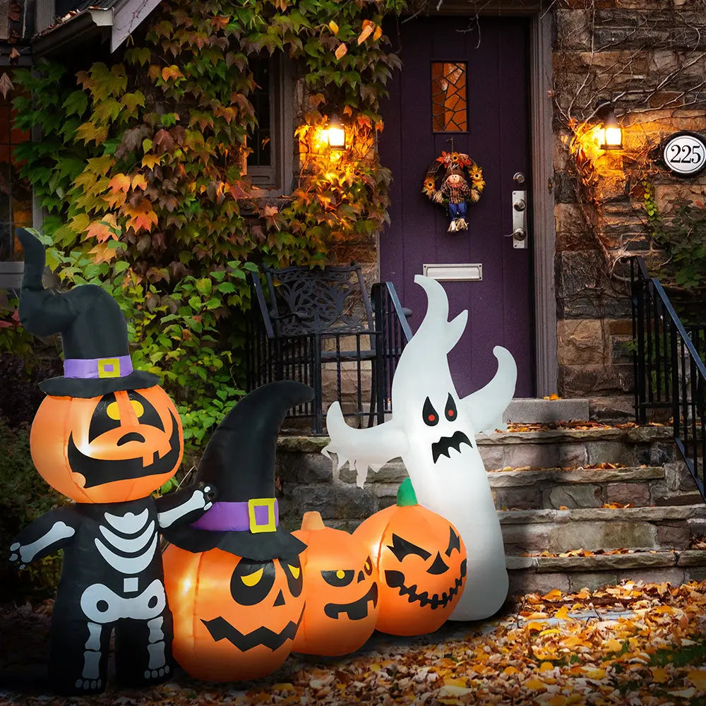 7.5ft Inflatable Halloween Pumpkin Ghost Family, Blow Up LED Display For Garden Indoor Outdoor