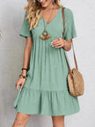 Summer Beach  V-neck Dresses Women's Loose Casual Short-sleeved Loose Skater Dress for Chic Ladies
