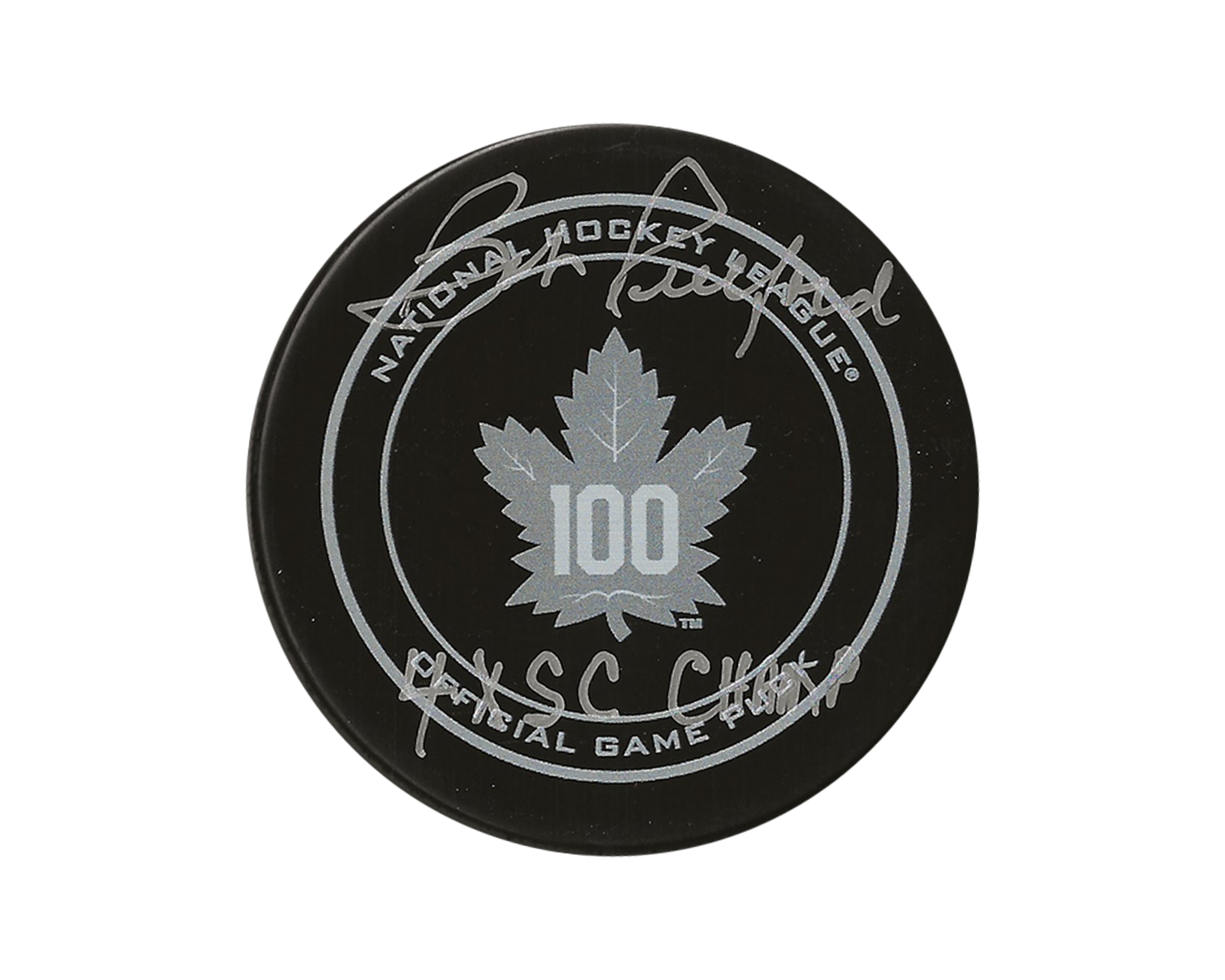 Bob Pulford Autographed Toronto Maple Leafs 100th Anniversary Official Game Puck Inscribed 