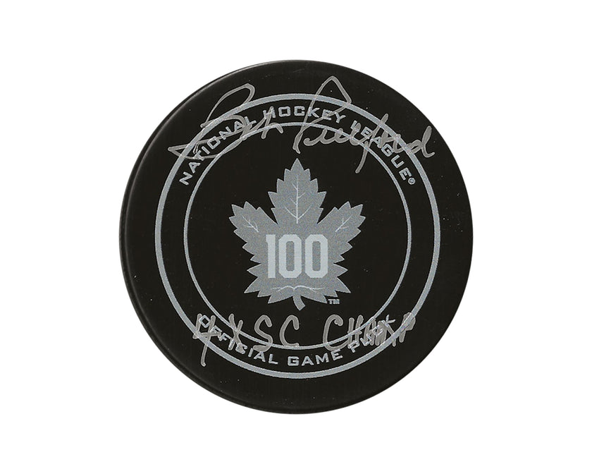Bob Pulford Autographed Toronto Maple Leafs 100th Anniversary Official Game Puck Inscribed 