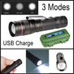 LED Military Flashlight USB Rechargeable Tactical Zoom Handheld Torch