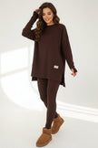 Women's Slit Long Sleeve Top & Trousers Two-Piece Set | White, Black, Army Green, Reddish Brown | S–XXXL
