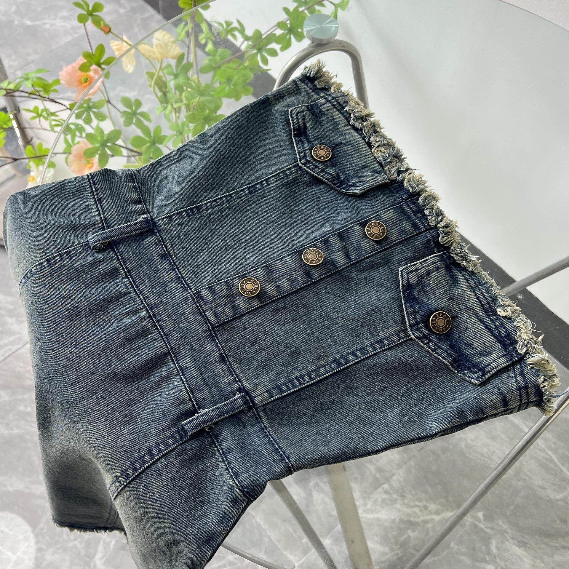 Design Waist-tight Tube Top Raw Edge Denim jeans mini club Dress