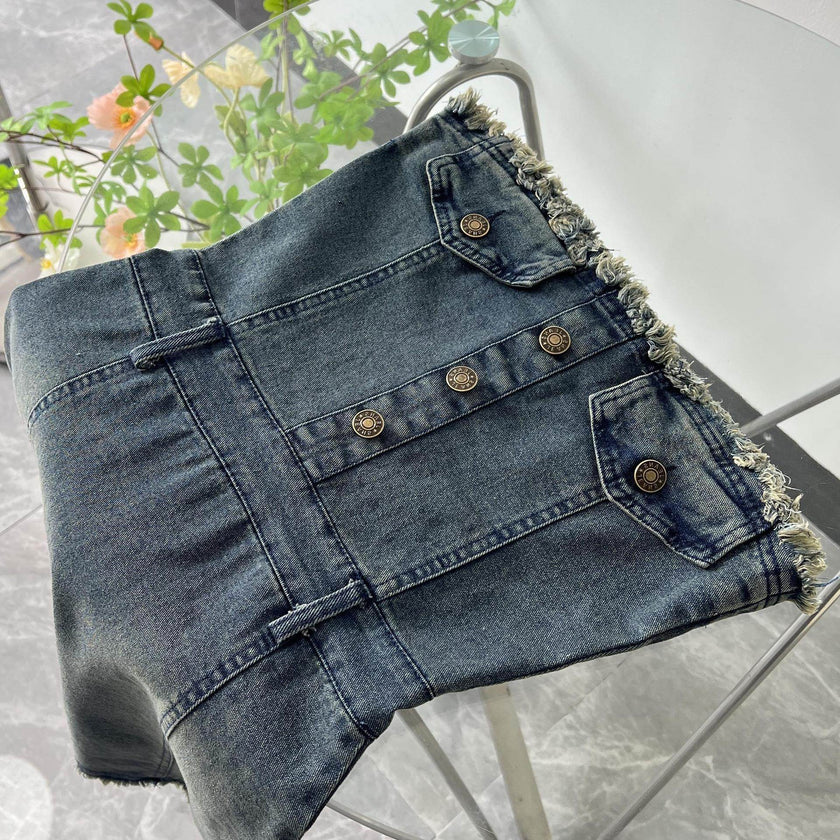 Design Waist-tight Tube Top Raw Edge Denim jeans mini club Dress