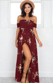 Elegant Ladies Summer Boho Vacation Resort Slit Maxi dress off shoulder Long floral Beach summer slit dress