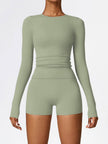 Women's Four Seasons Sports Suit, Women's Long Sleeve Round Neck Sports T-shirt And High Waist Tight Shorts Yoga Suit.