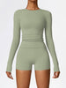 Women's Four Seasons Sports Suit, Women's Long Sleeve Round Neck Sports T-shirt And High Waist Tight Shorts Yoga Suit.