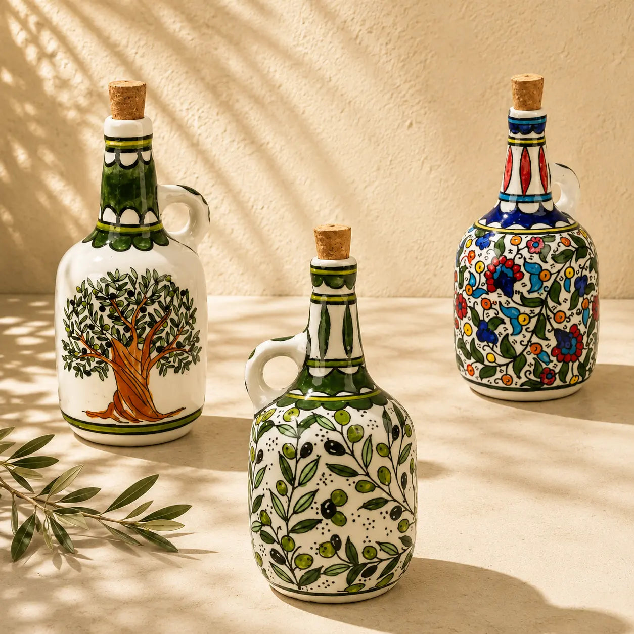 Large Ceramic Oil Bottle 12×12×25 cm – Handmade Olive Oil Dispenser & Kitchen Accessories Decor