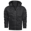 Men's Leather Jacket Men Motorcycle Removable Hood
