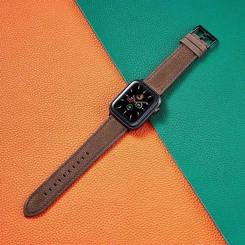 Suitable For  Iwatch SE Strap Lychee Pattern Oil Wax Leather Strap New Silicone Leather Strap