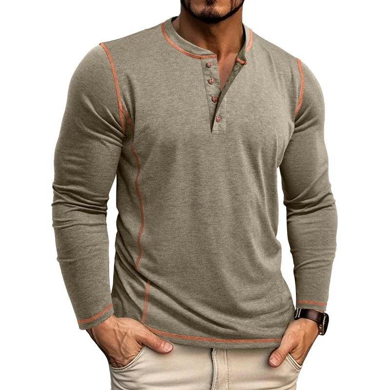 Mens Henley Long Sleeve – Slim Cotton Blend Casual Pullover
